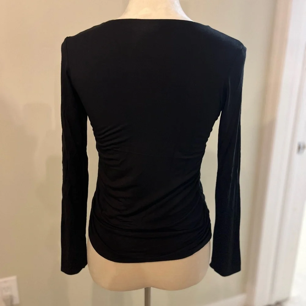 Wasabi + Mint Elegant Black Long Sleeve Ruched Women's Top Size Small - Picture 4 of 10